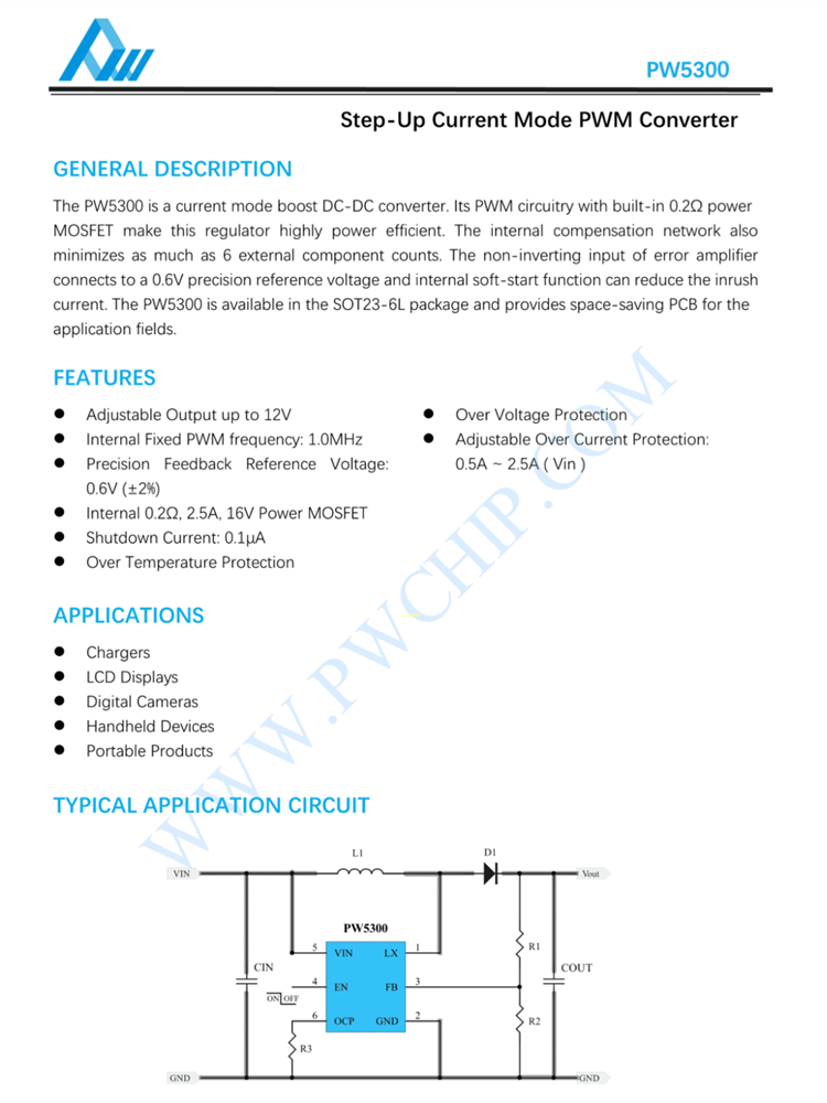 PW5300 5300A SOT23-6b PWMDC-DCDQоƬ 0.2MOS